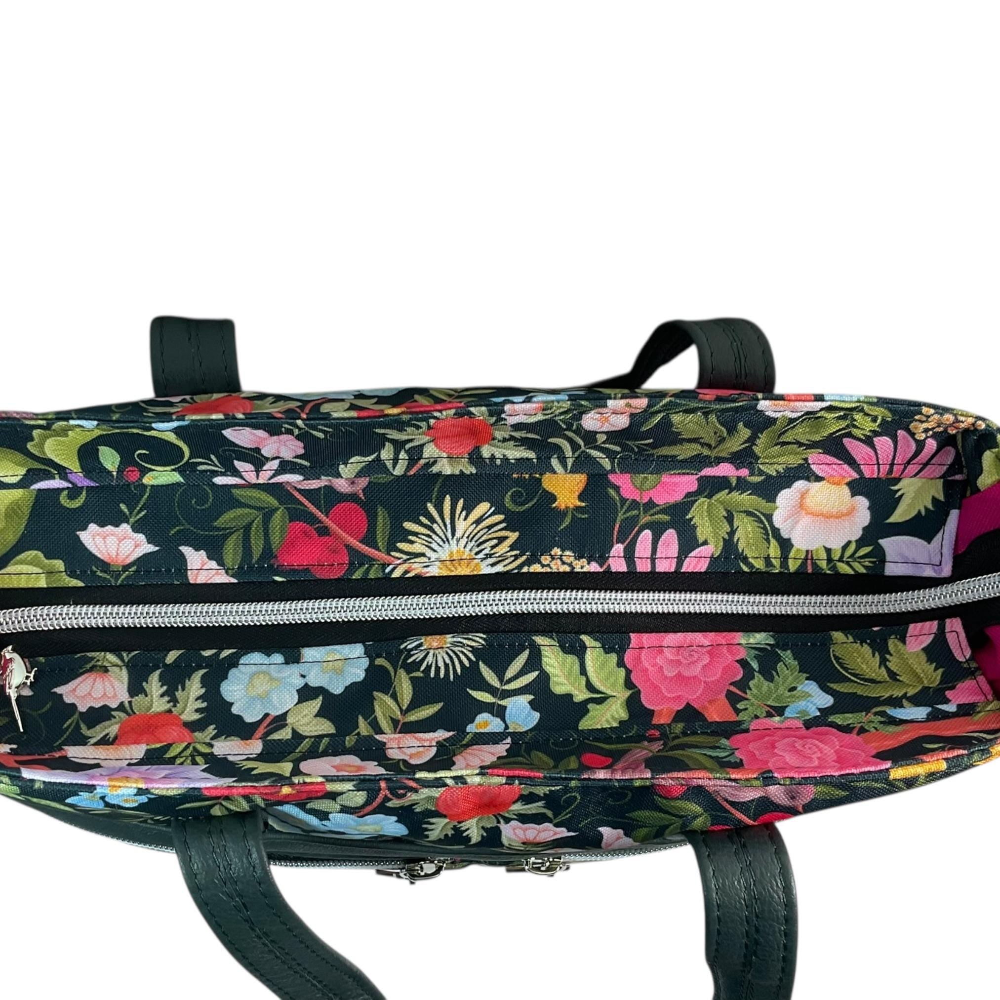 Crossbody Handbag with floral bird print, made in genuine leather, unique large woodland shoulder tote, zip pocket,  ladies gift