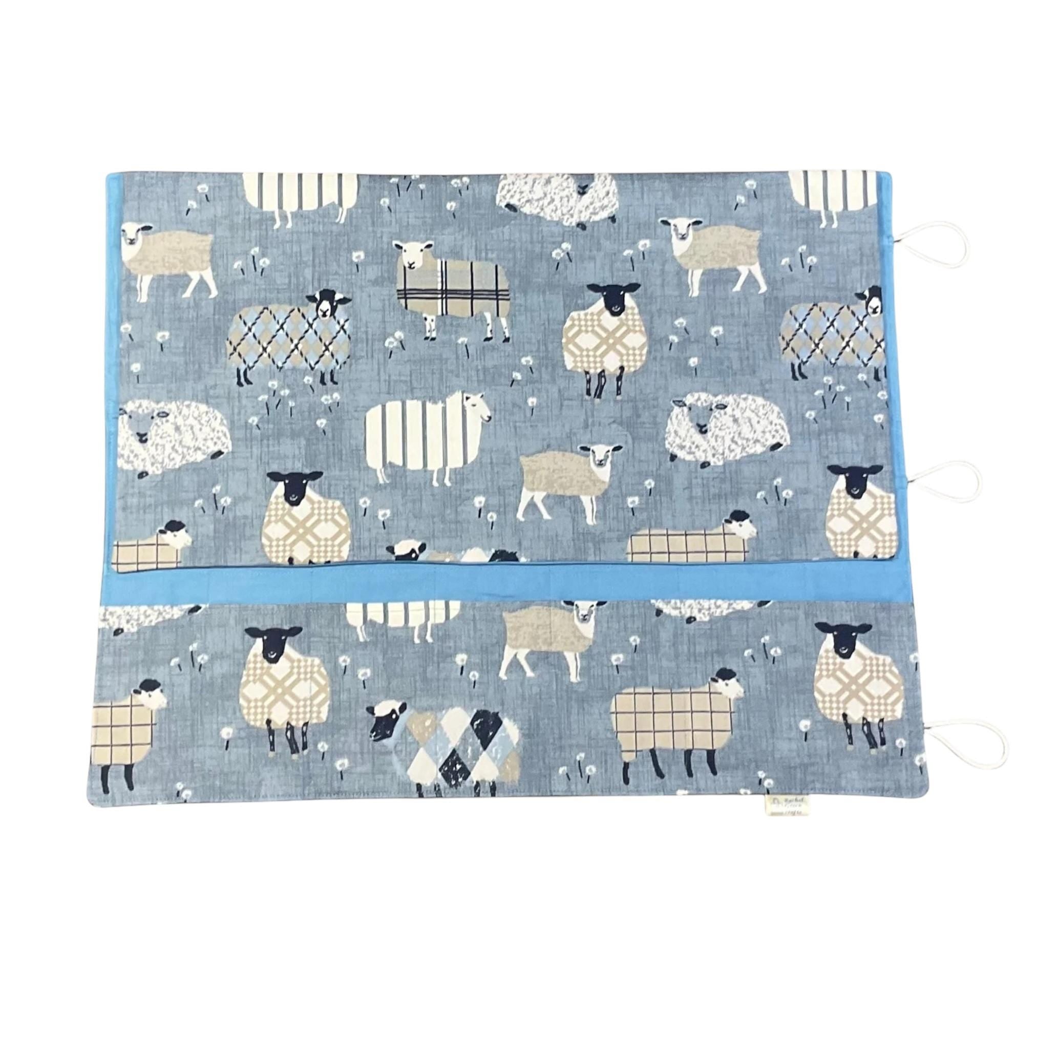 Straight and circular knitting needle case with blue sheep, knitting needle pouch,  needle storage, long needles wallet, fixed sock needle