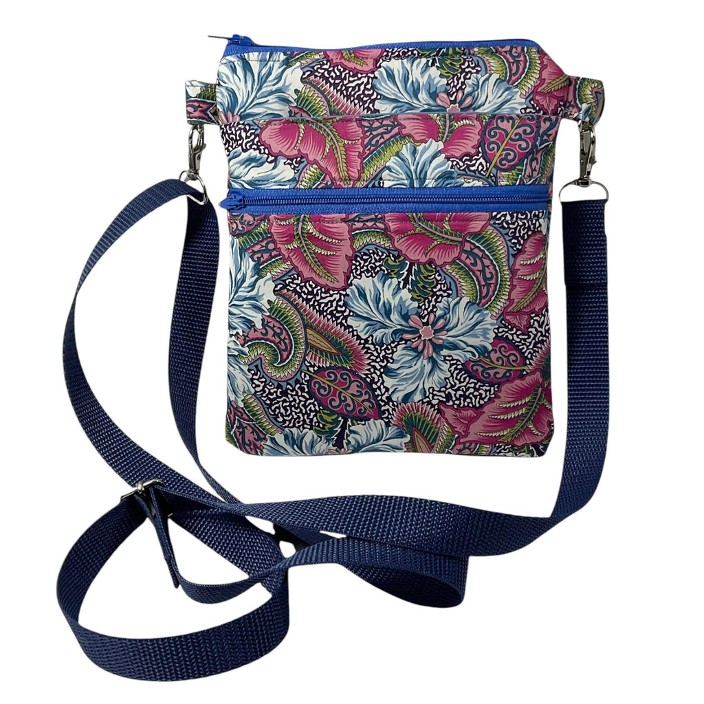 Liberty fabric slim phone shoulder bag with multi pockets, teenager messenger style floral phone pouch, mini clubbing festival clutch bag