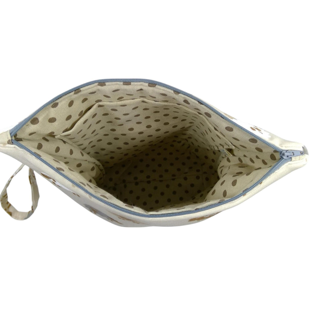 Large knitting pouch bag with natural coloured sheep, knitters zipped project craft tote, sheep lovers gift