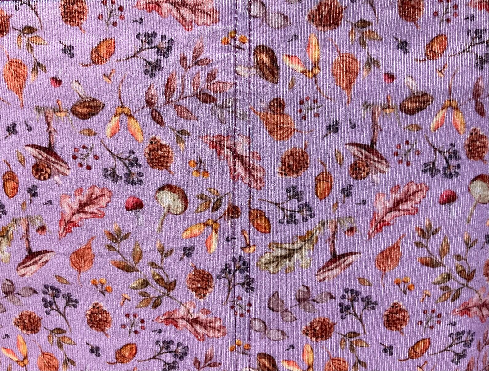 Woodland Floral Corduroy Tote Bag: Leather Accents, Structured Shoulder Bag