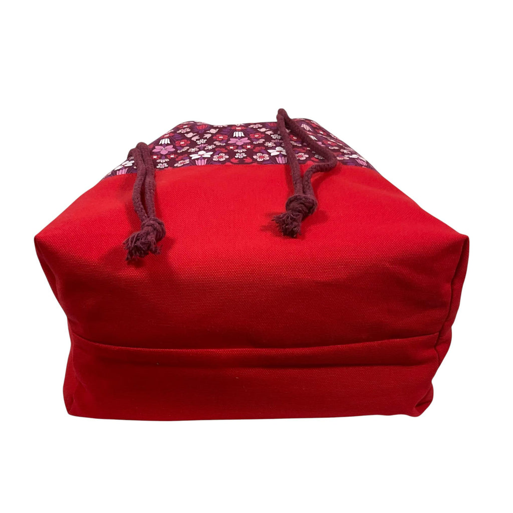 Extra Large drawstring knitting bag with cat print, multi pockets project bag with handles