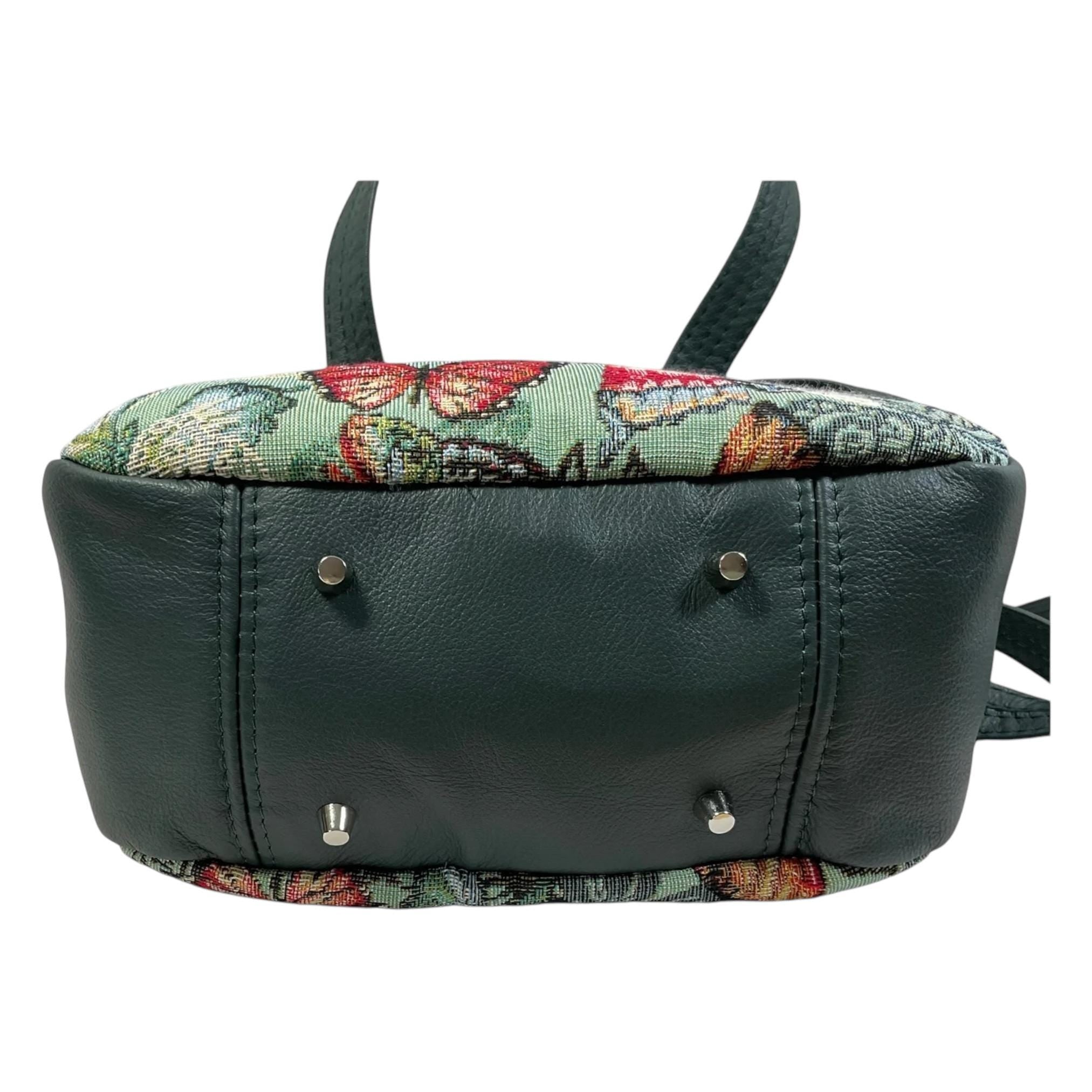 Crossbody Handbag in genuine Leather and butterfly print, unique one of a kind shoulder bag, zip pocket adjustable strap organiser