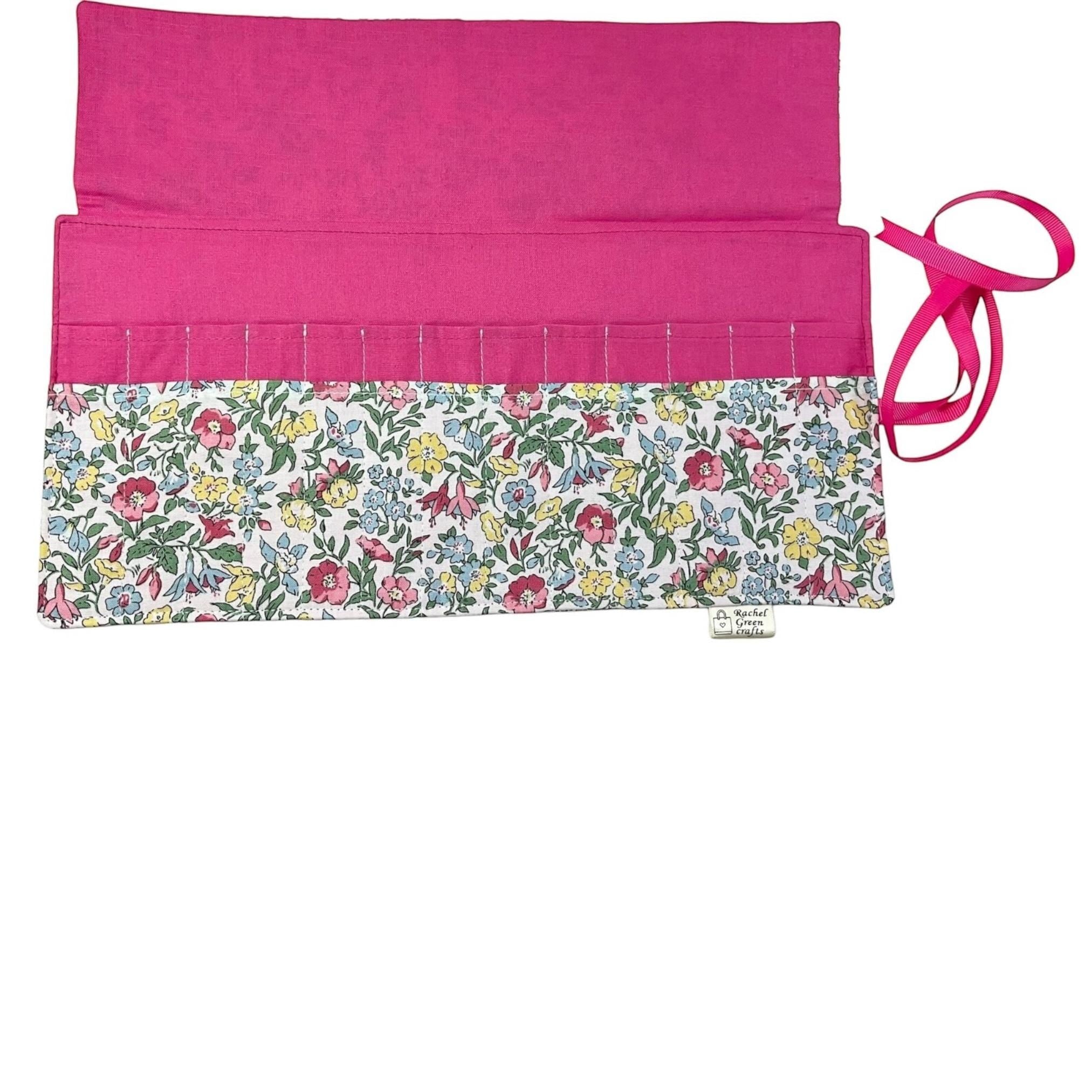Crochet hook case in Liberty floral fabric, Ergonomic hook organiser, roll up double pointed needle case, case, knitters and crochet gift