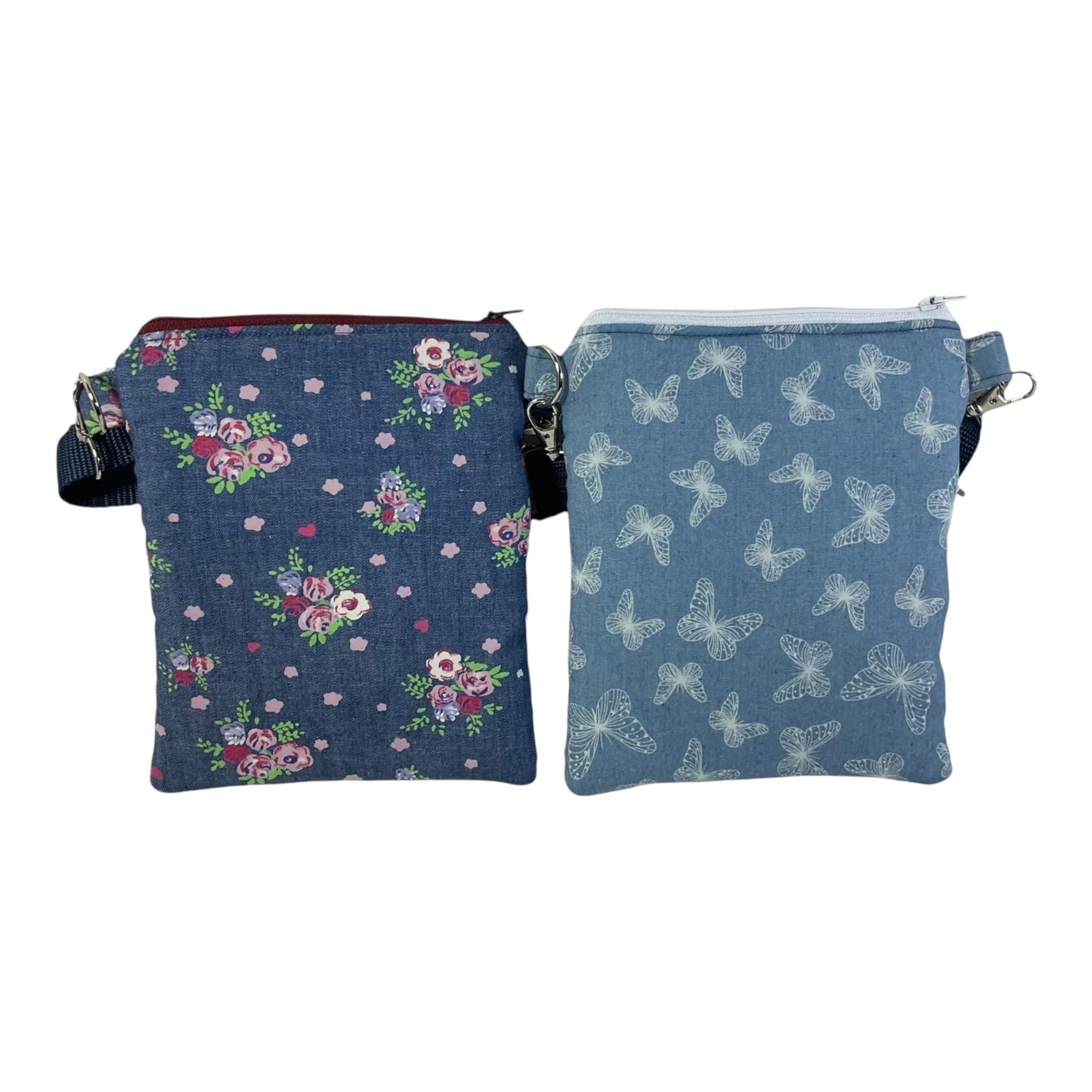 Denim  slim phone shoulder bag with multi pockets, butterfly teenager messenger , floral mini clutch bag, clubbing festival bag