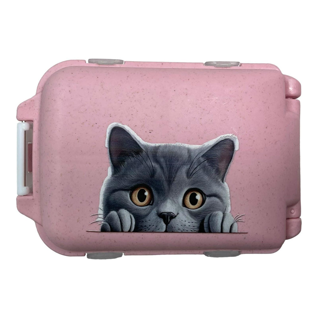 Cat Knitting notions and accessories box with cat motif, stitch marker small 8 compartment organiser for crafting, option filled with tools