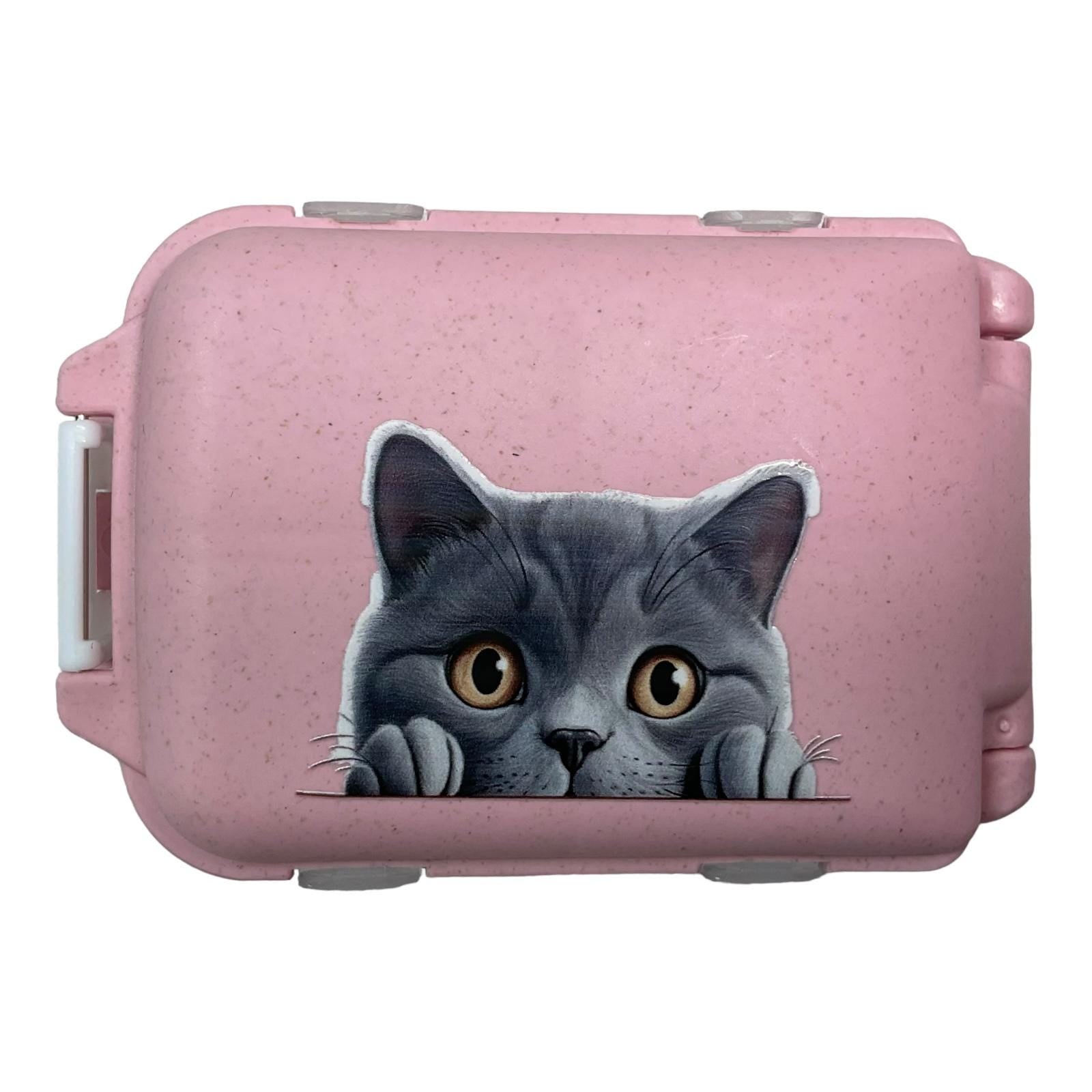Cat Knitting notions and accessories box with cat motif, stitch marker small 8 compartment organiser for crafting, option filled with tools