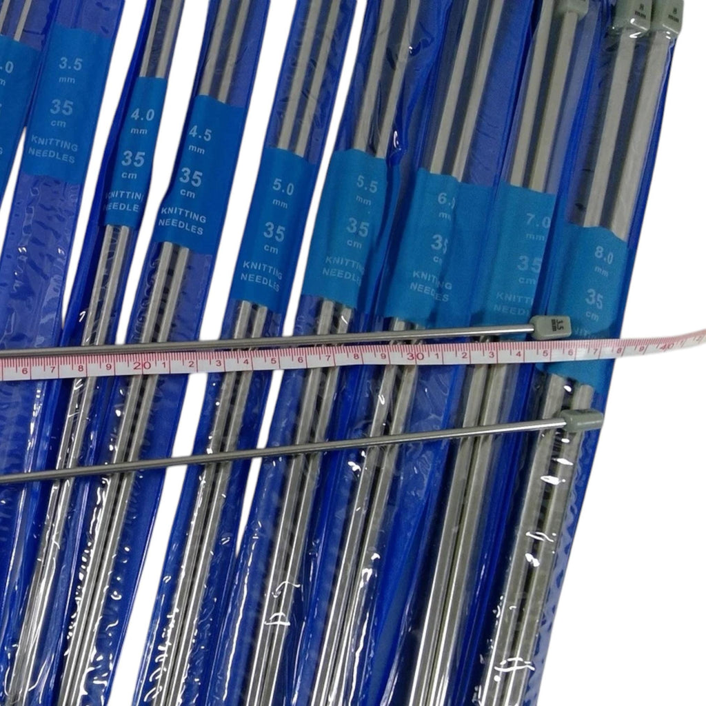 Full set of 11 pairs of stainless steel knitting needles, 35cm 14 inch straight metal,knitters gift