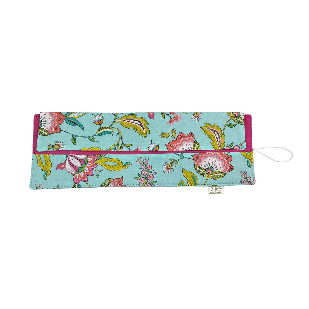 Circular needle case for short needles in floral print, needle wallet, fixed 16" case, 9" sock needles, 12" , knitters gift, needle holder,