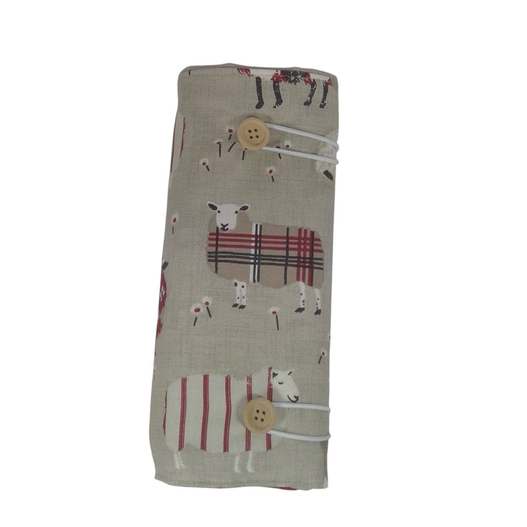 interchangeable and double pointed needle case with red sheep, knitting needle pouch, hiya hiya case, knit pro wallet