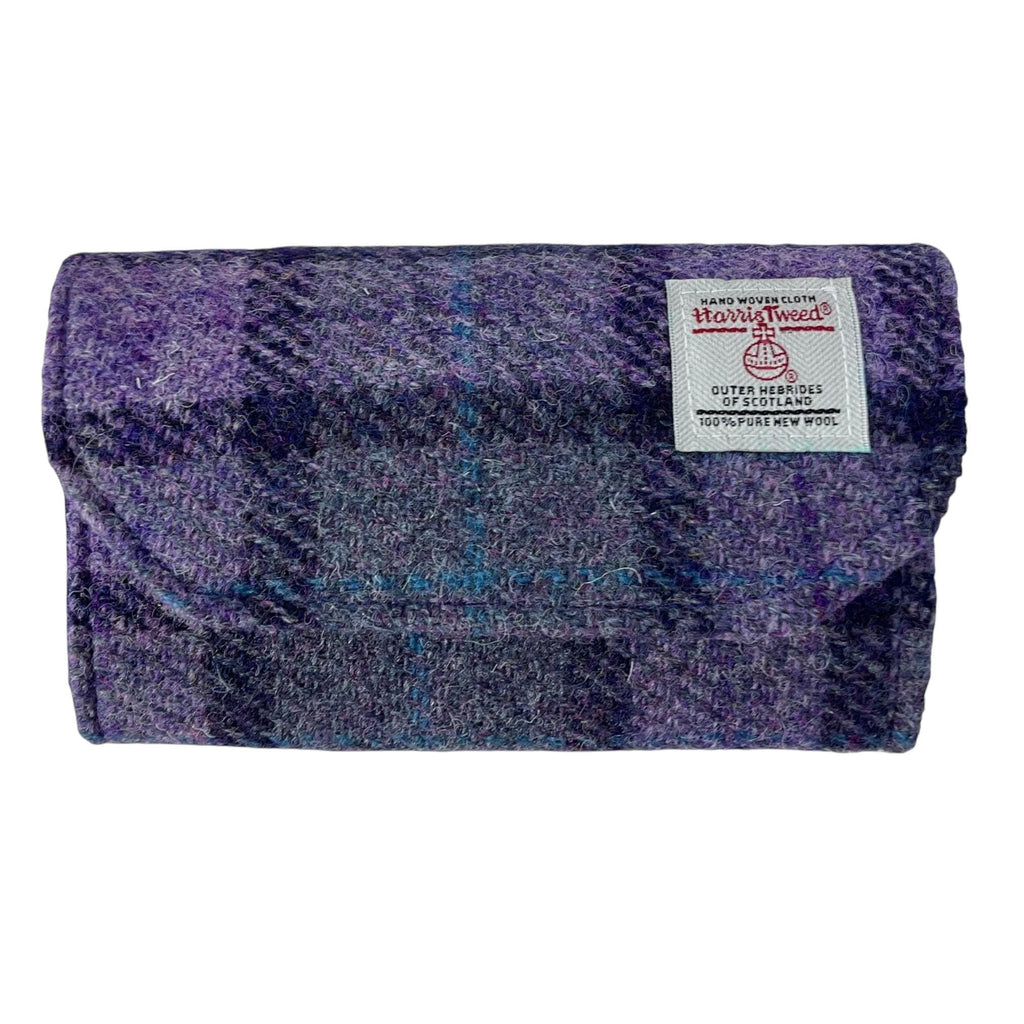 Concertina purse made in Harris tweed purple check wool fabric, coin and card wallet,  purple ladies gift
