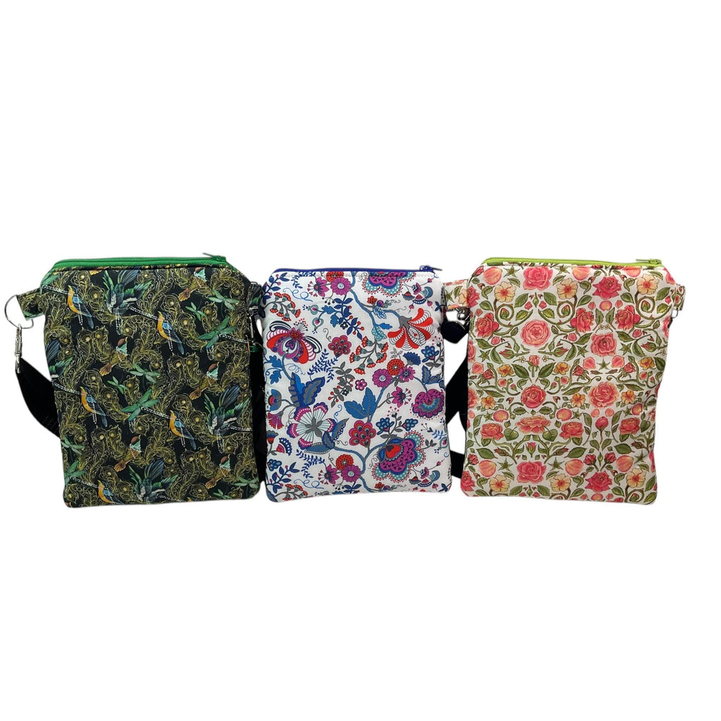 Liberty fabric slim phone shoulder bag with multi pockets, teen messenger style floral phone pouch, mini clutch bag, clubbing festival bag,