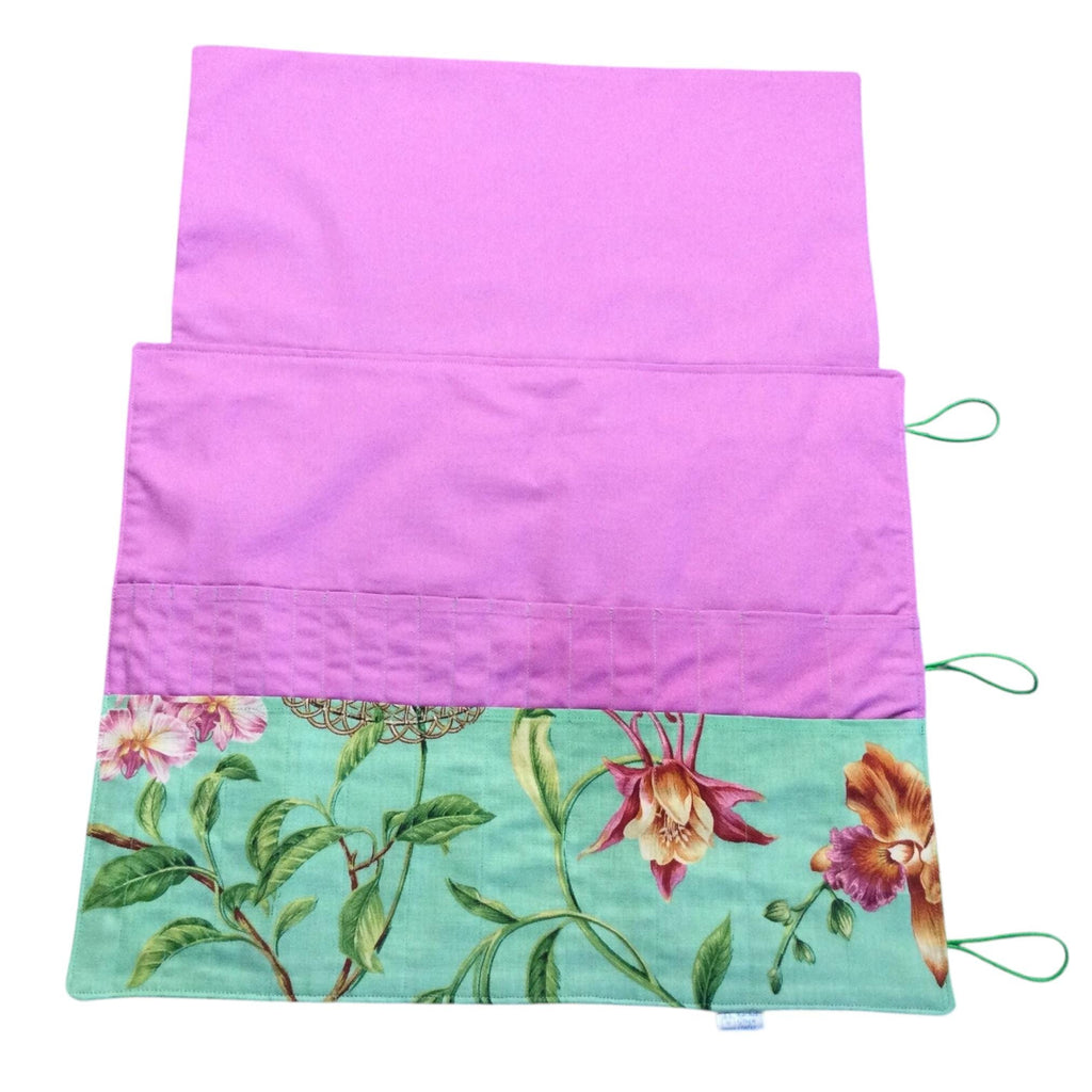Straight and double pointed knitting needle case with floral birds, needle pouch, needle storage, long needles wallet, sock needle