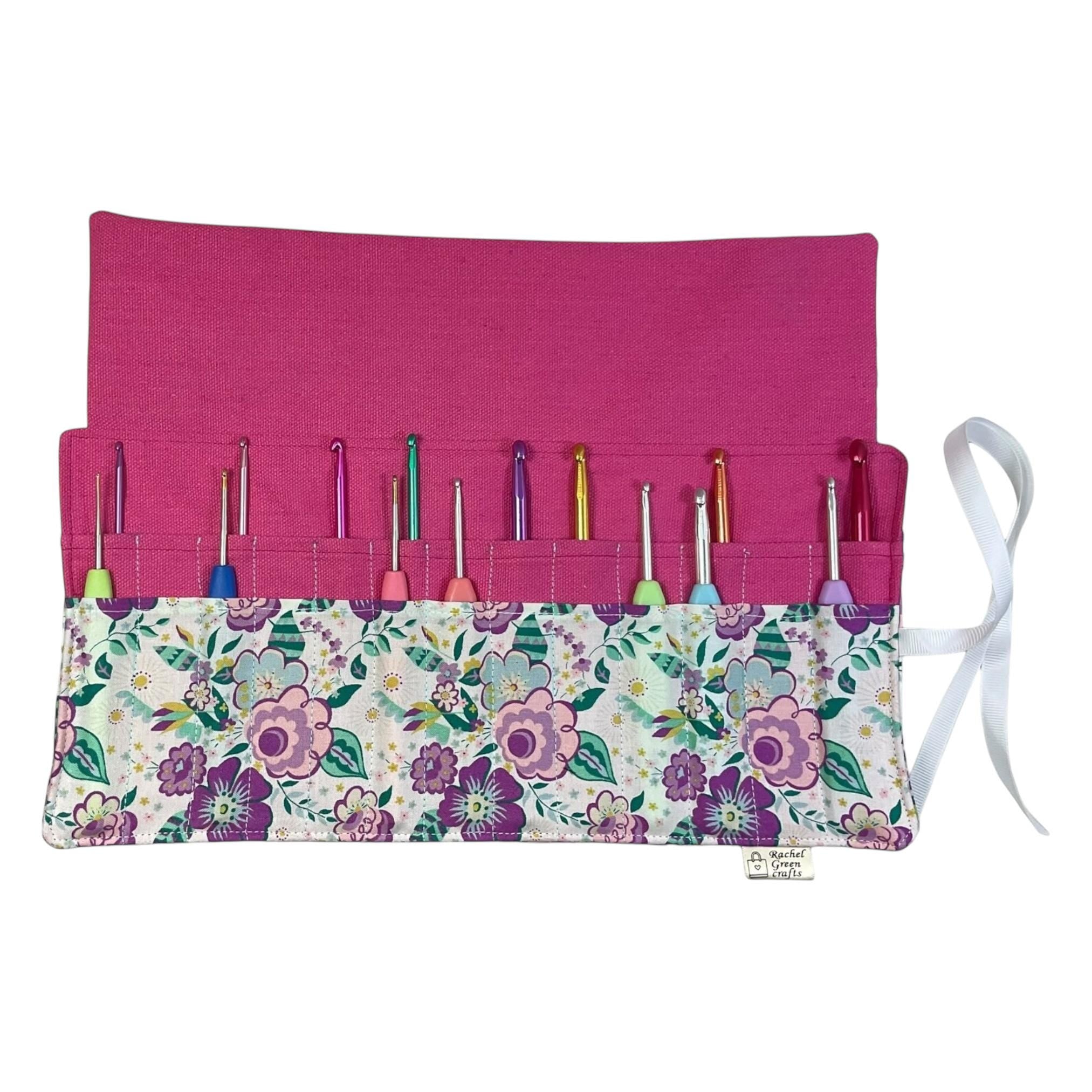 Crochet hook case in Liberty floral fabric, Ergonomic hook organiser, roll up case, knitters gift, ladies Crochet gift, crochet storage