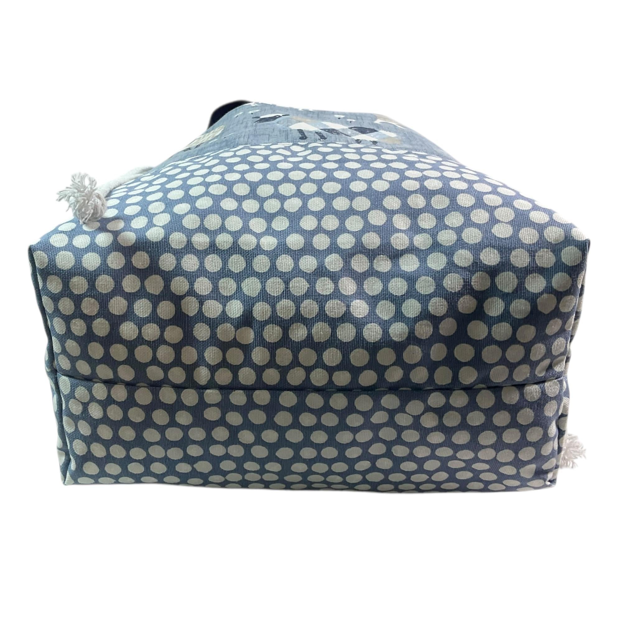 Extra Large drawstring knitting bag with blue sheep print, multi pockets project bag with handles