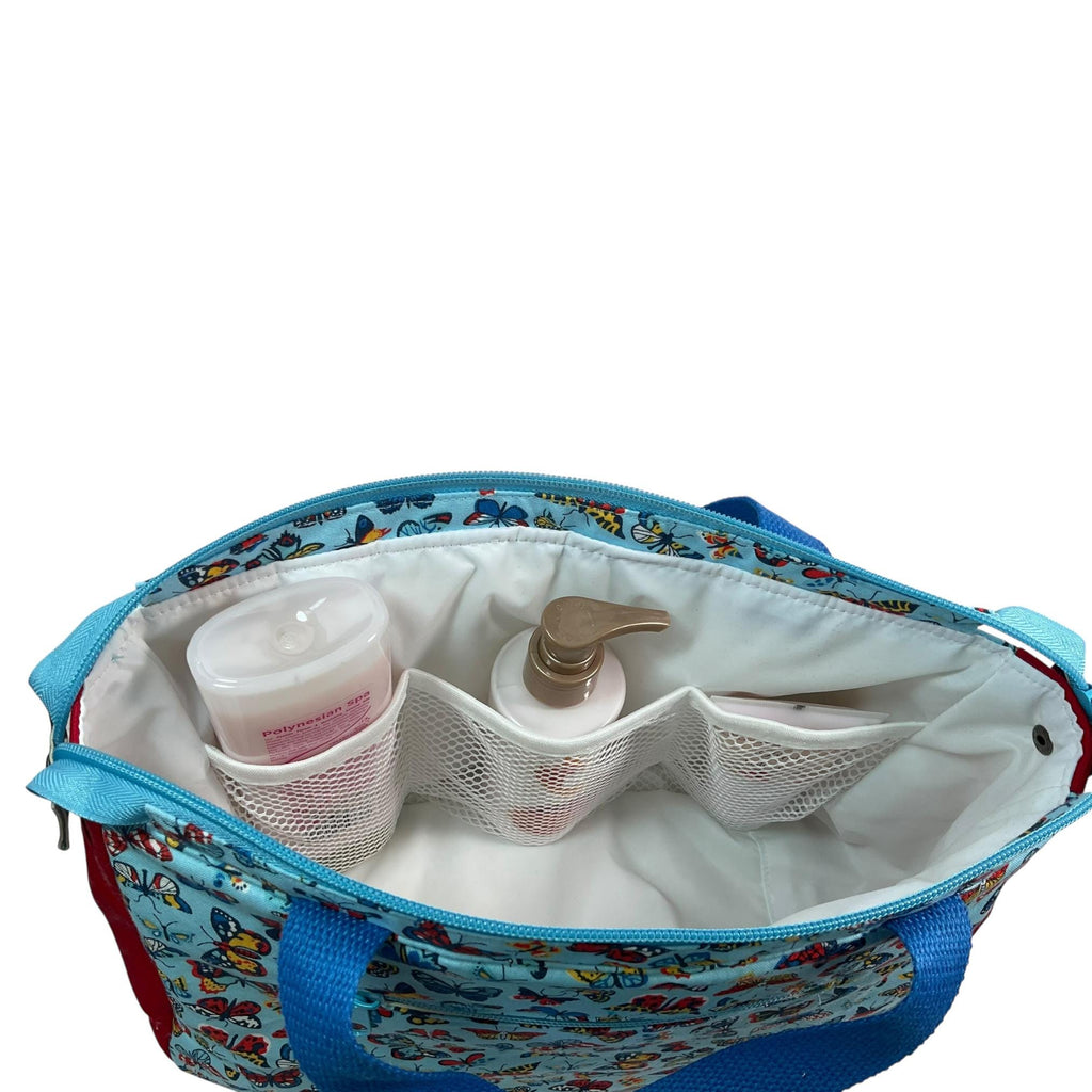 large toiletries bag made from  Liberty fabric, with handles and pockets in and outside, butterfly Waterproof lined, wash pouch, ladies gift
