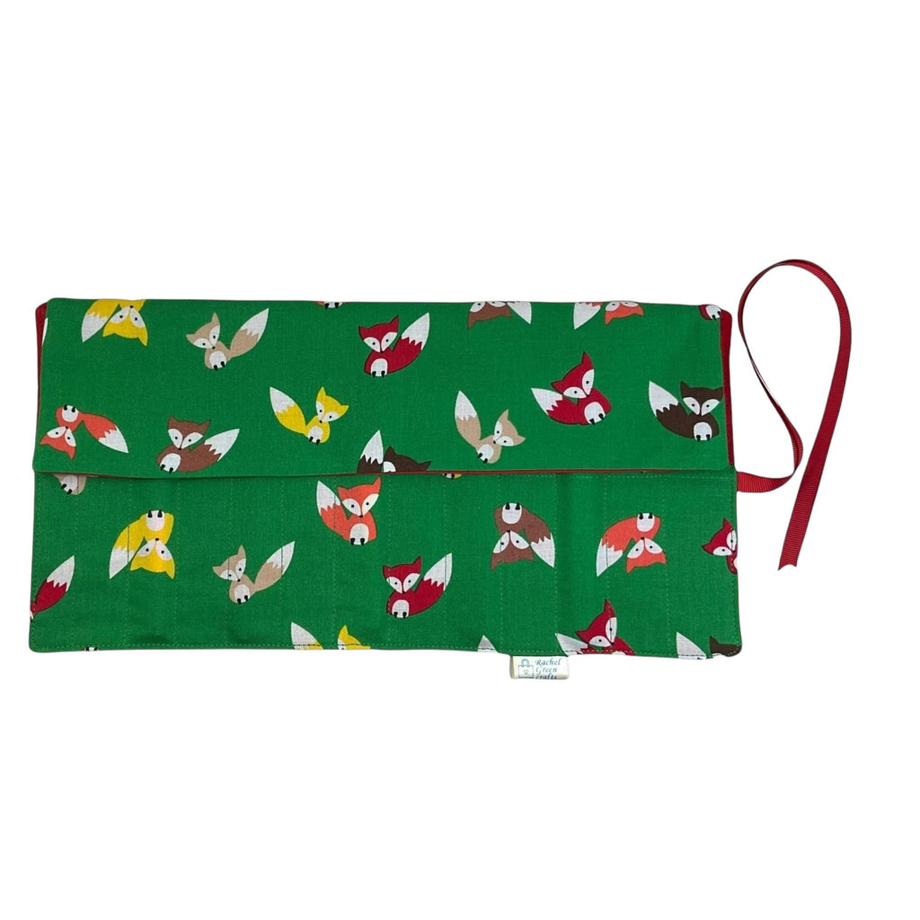 Crochet hook case with foxes, Ergonomic hook organiser, roll up short Dpn case, butterfly lover gift, knitters gift,