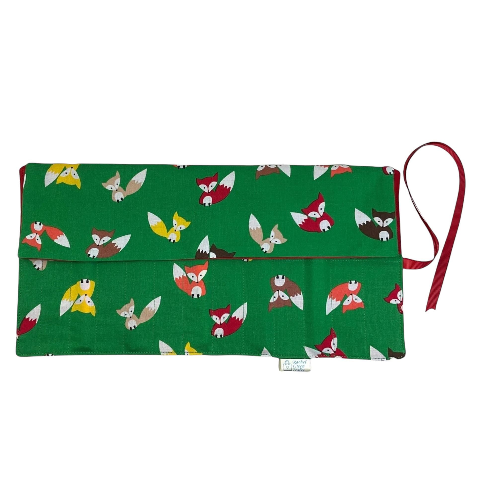 Crochet hook case with foxes, Ergonomic hook organiser, roll up short Dpn case, butterfly lover gift, knitters gift,