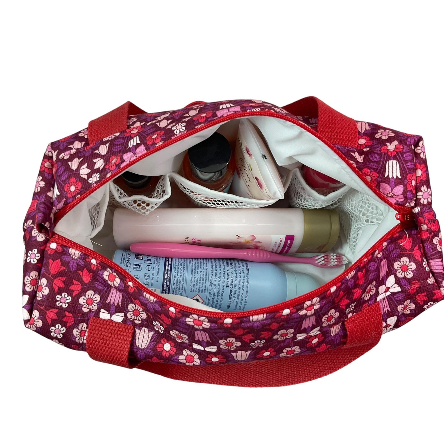 Liberty fabric large toiletries bag with handles and zip pocket