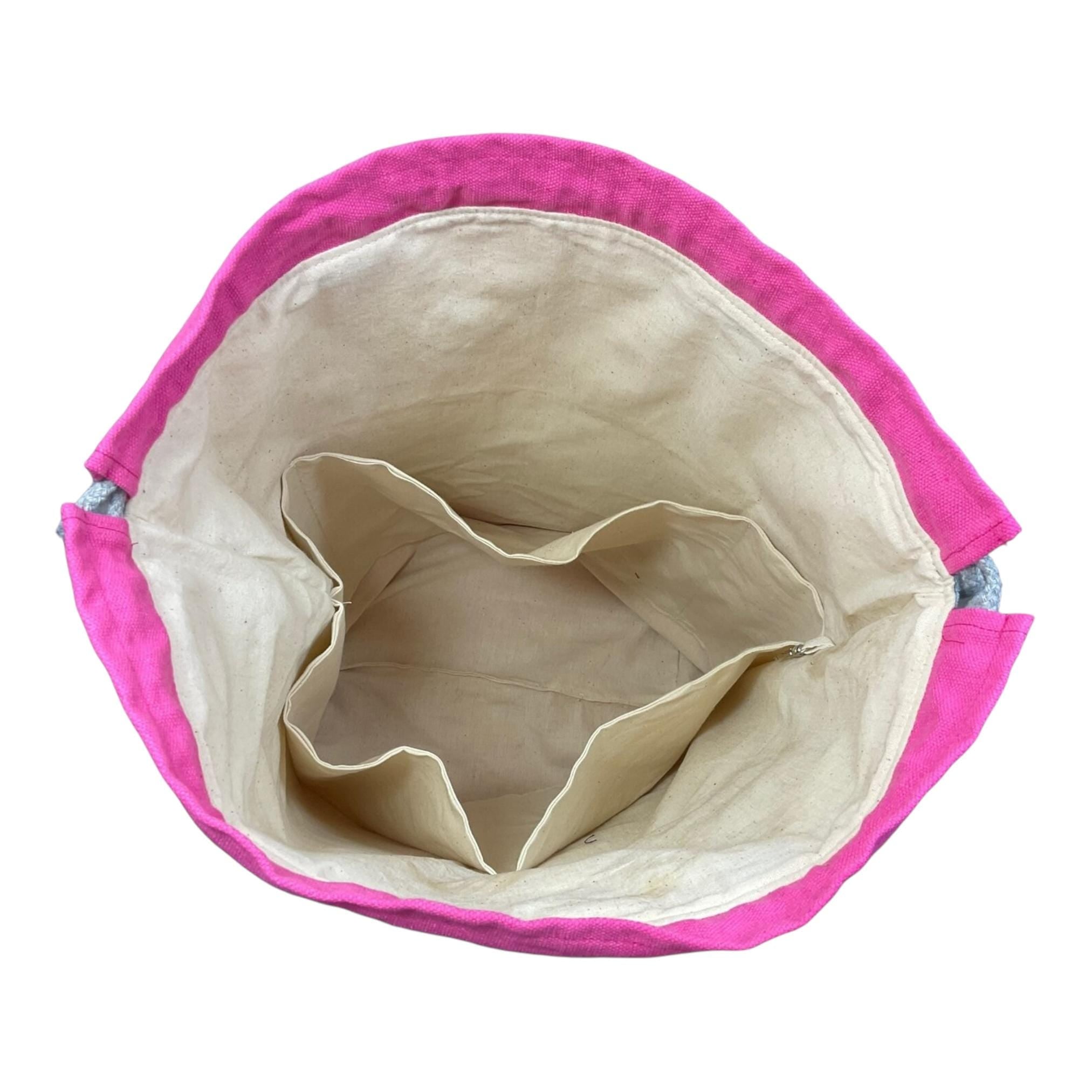 XXL drawstring knitting bag with pink cherry blossom print, supersized multi pockets  project bag with  handles, ladies craft gift