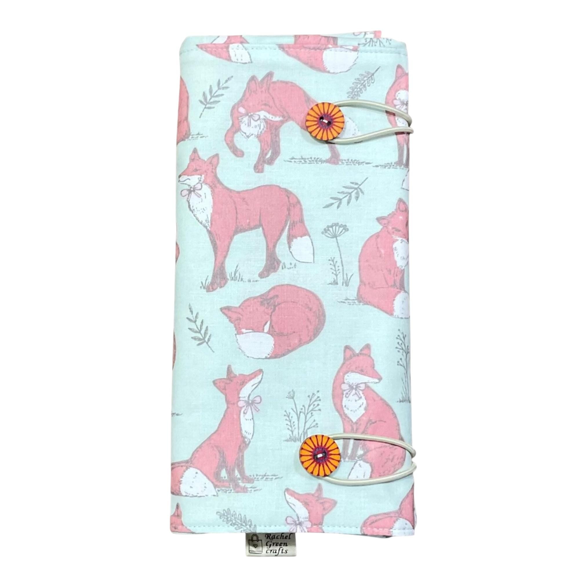 Double pointed knitting needle case with foxes,  DPN or crochet hook case, sock knitters gift,