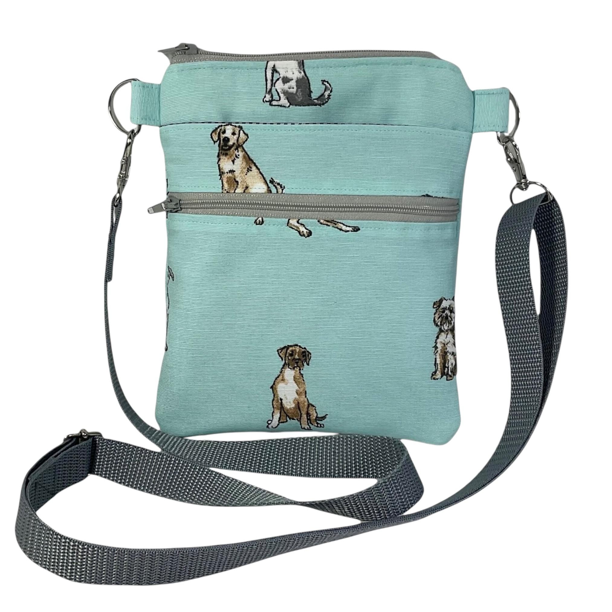 Dog print slim phone shoulder bag with multi pockets, teenager messenger phone pouch, mini clutch bag, clubbing festival bag, dog lover gift