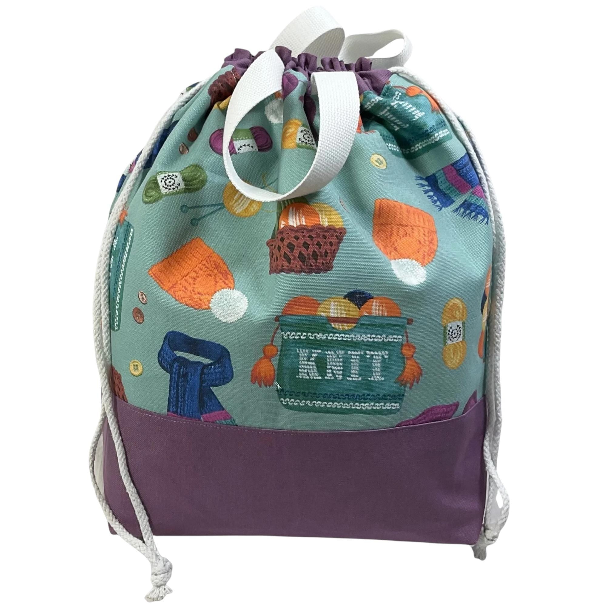 two at a time knitting bag , extra large sock sack, drawstring divided shoe bag, crochet craft bag, work in progress bag , WIP bag