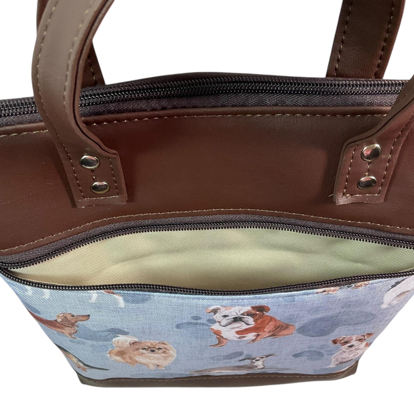 Handbag in faux Leather and dog breeds print