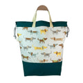 Extra Large canvas drawstring knitting bag with dog print, multi pockets project bag with handles, dog lover gift