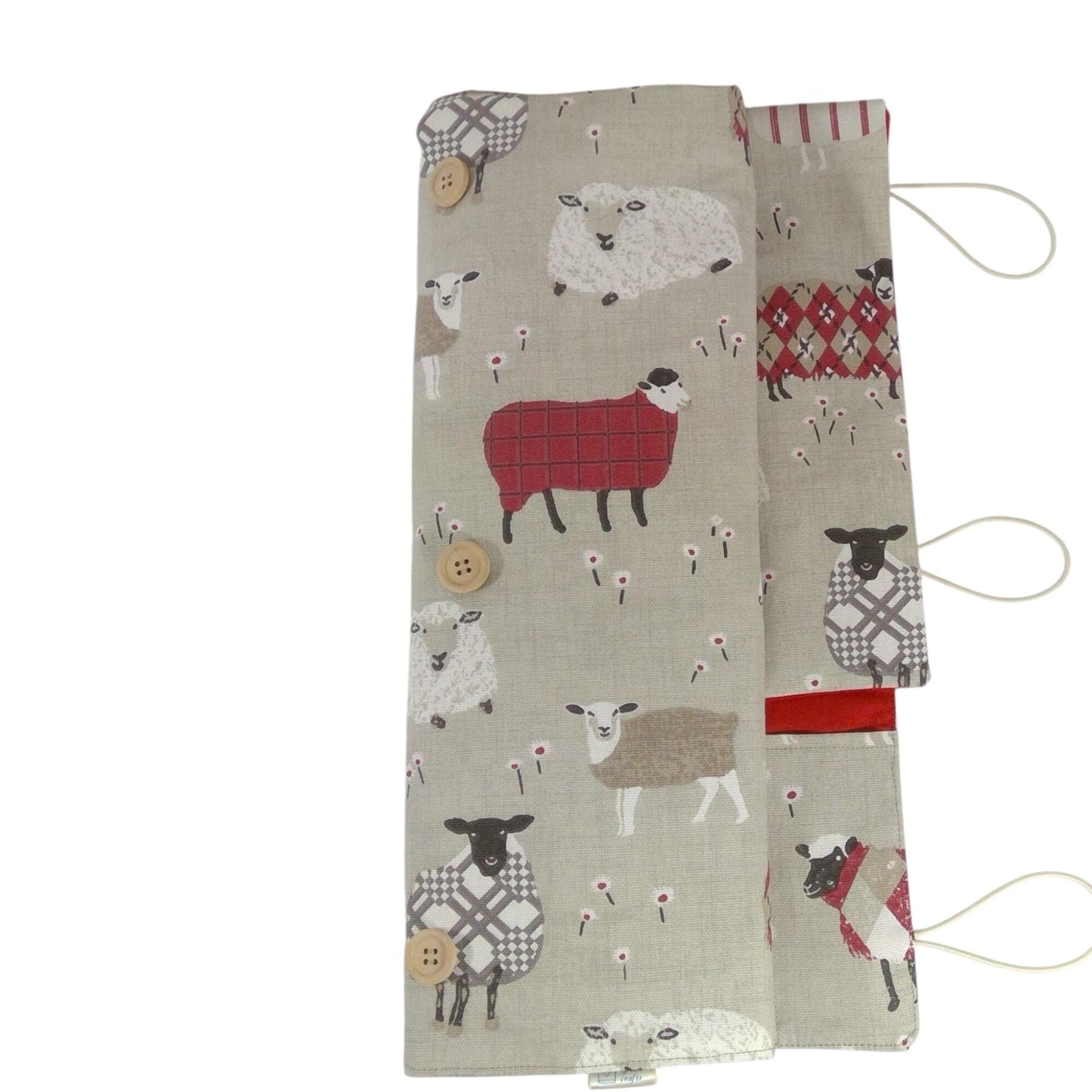 Straight and circular knitting needle case with red sheep
