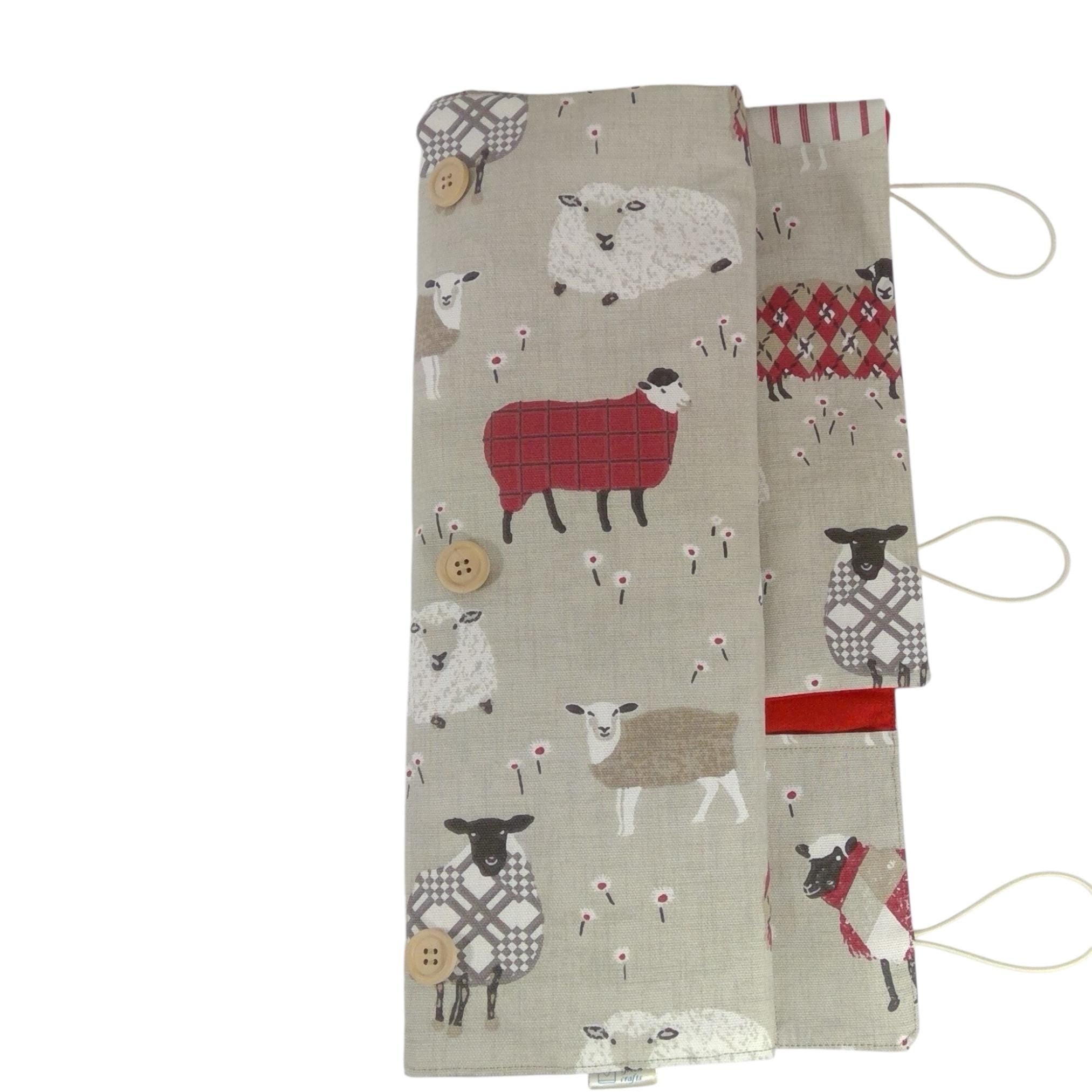 Straight and circular knitting needle case with red sheep, knitting needle pouch,  needle storage, long needles wallet, fixed sock needle