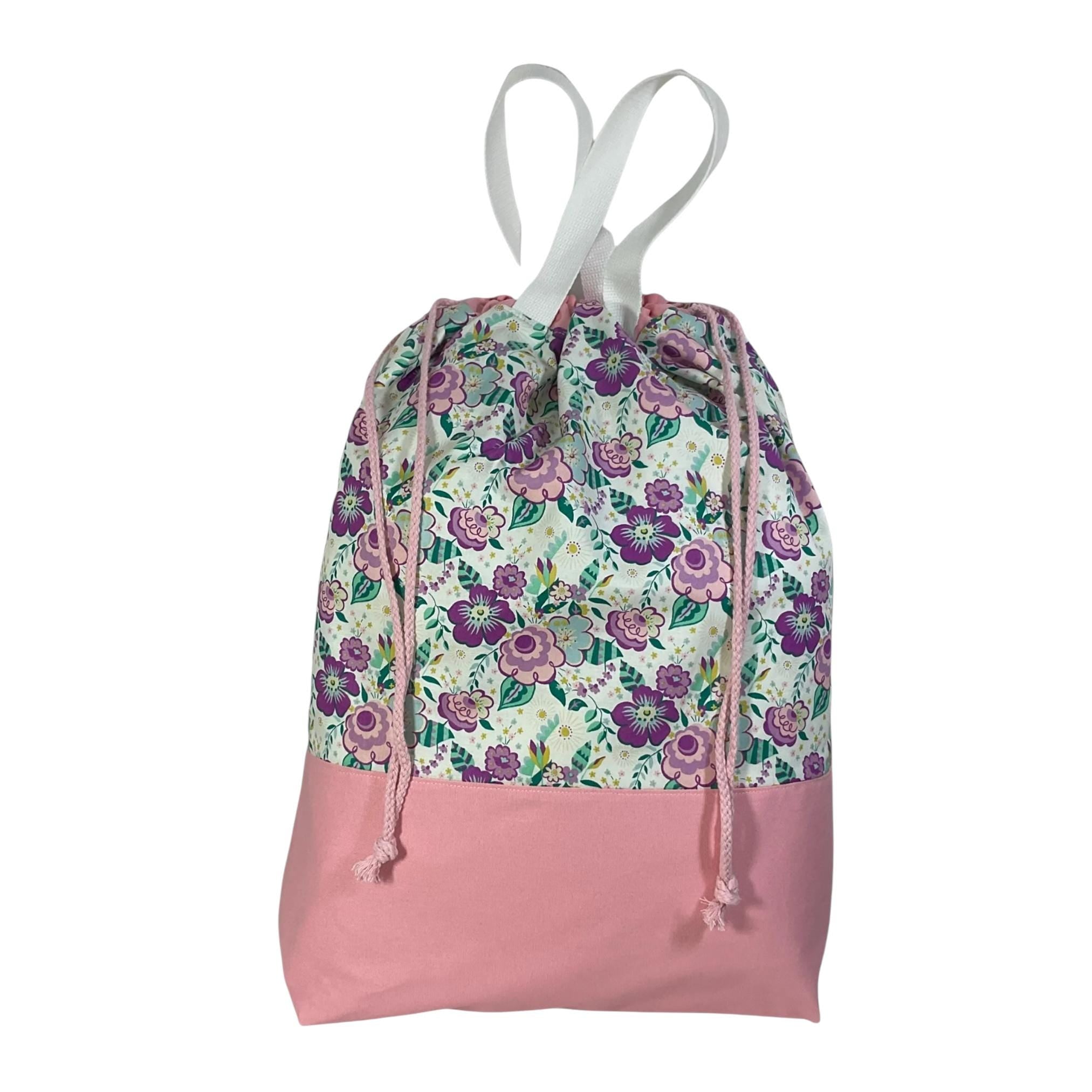 XXL  drawstring knitting bag with Liberty fabric  floral print, supersized multi pockets project bag with handles, ladies  gift