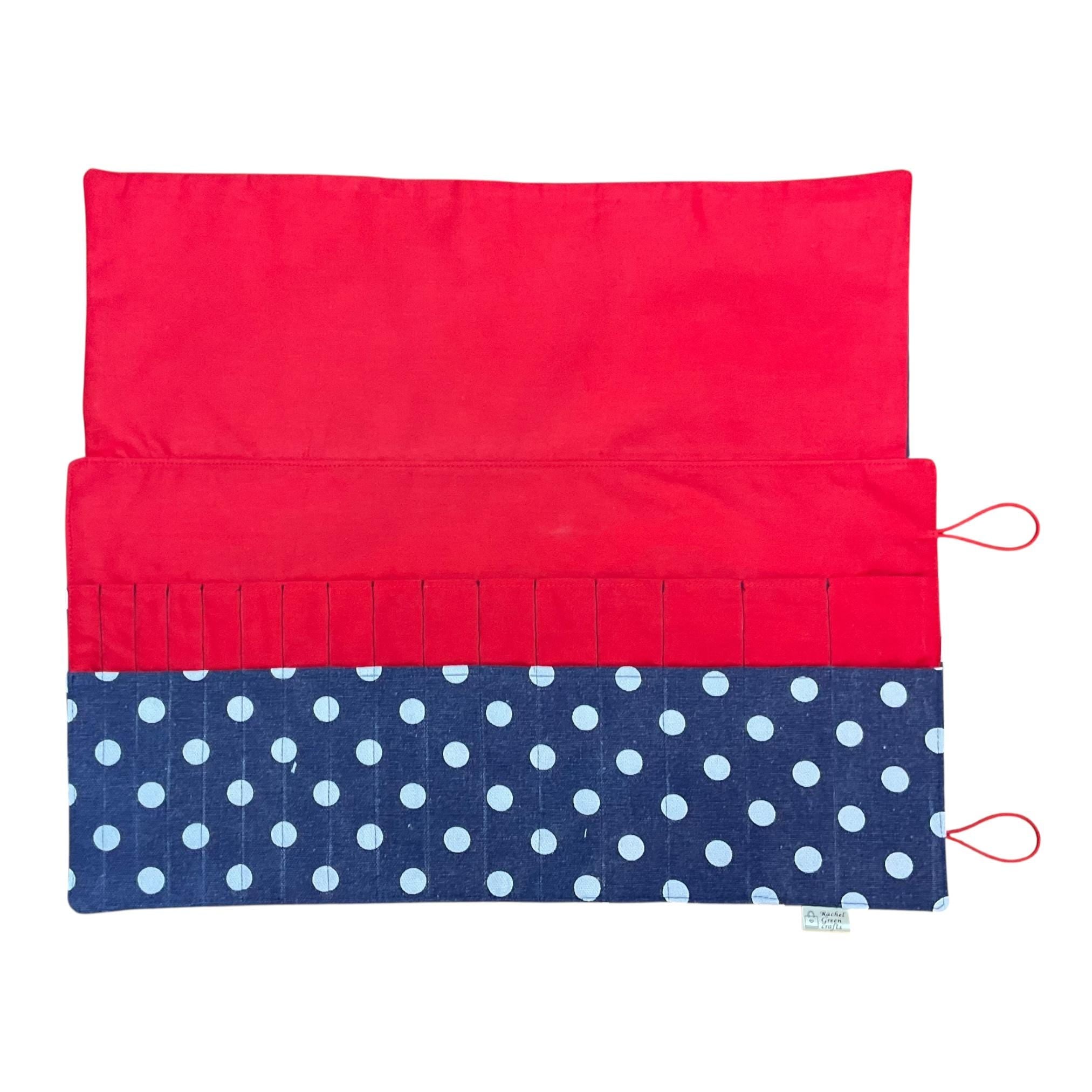 Double pointed knitting needle case with denim spot,  DPN or crochet hook case, sock knitters gift,