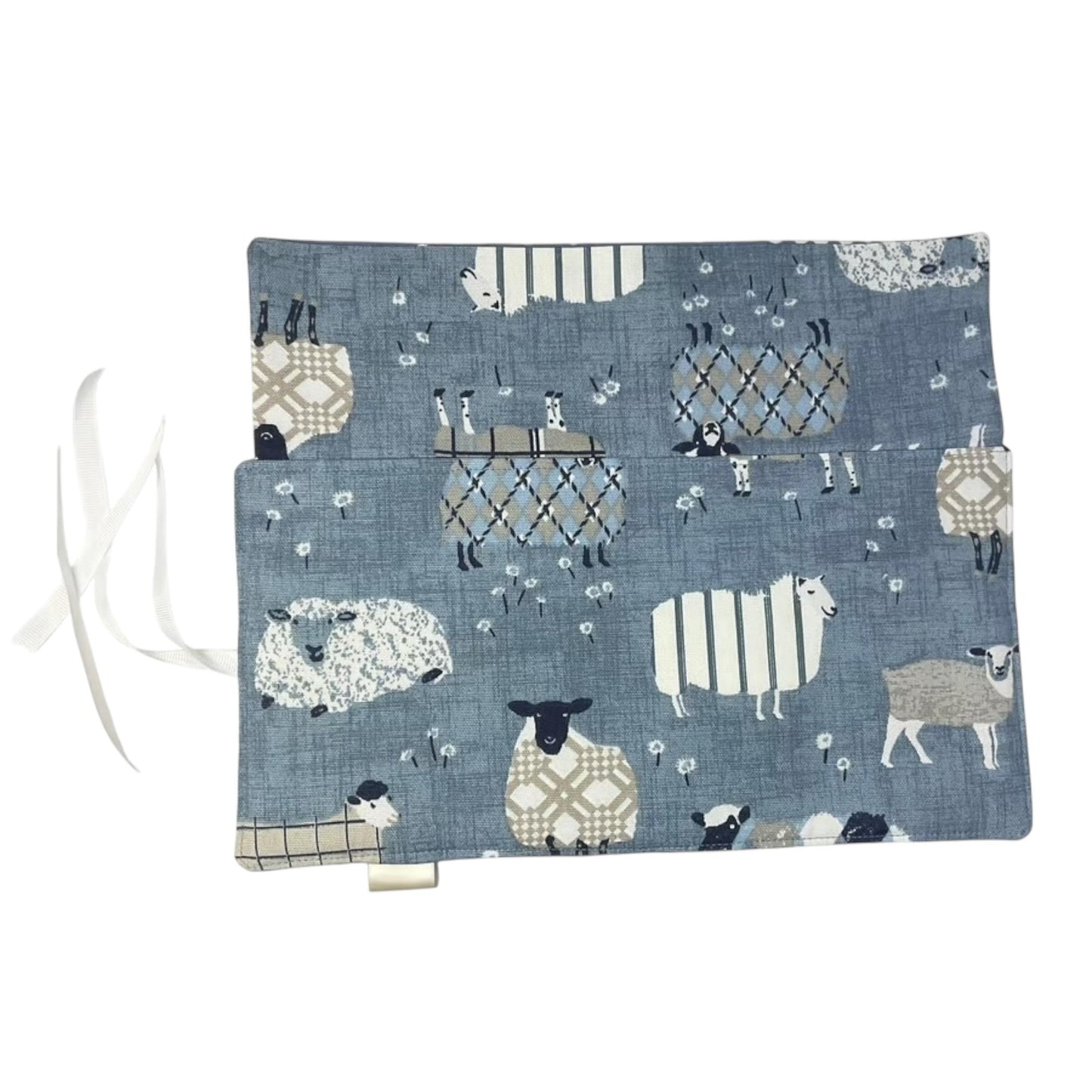 Crochet hook case with denim  blue sheep