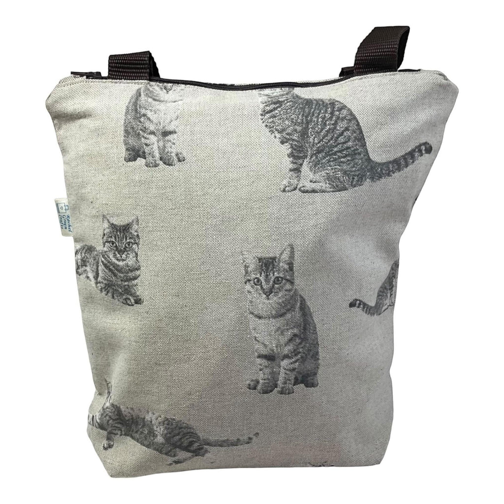Small tote bag with zip closure, canvas tortoiseshell cats cotton book purse, bag with pockets  for cat lover, gift for girls