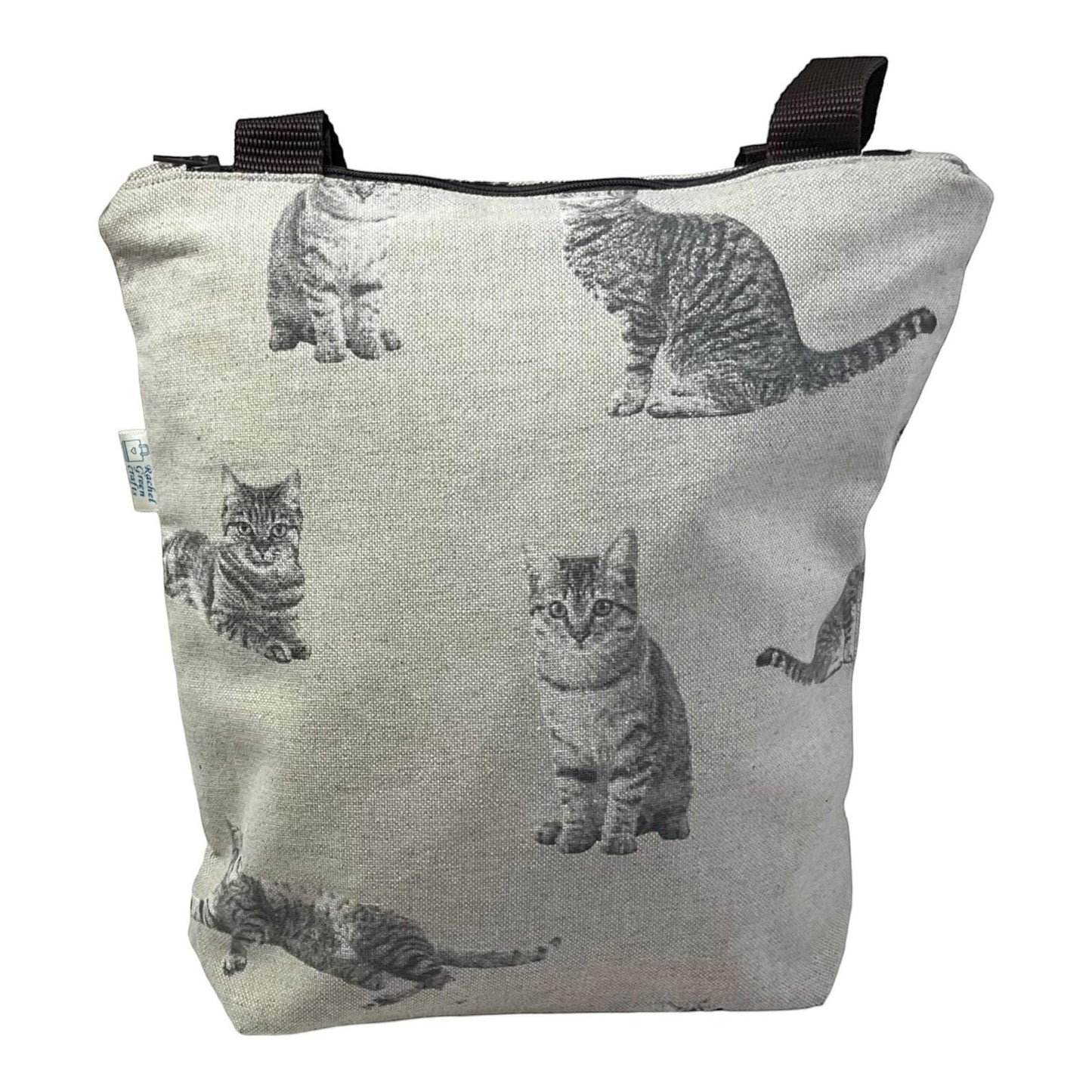 Small cat tote bag with zip closure