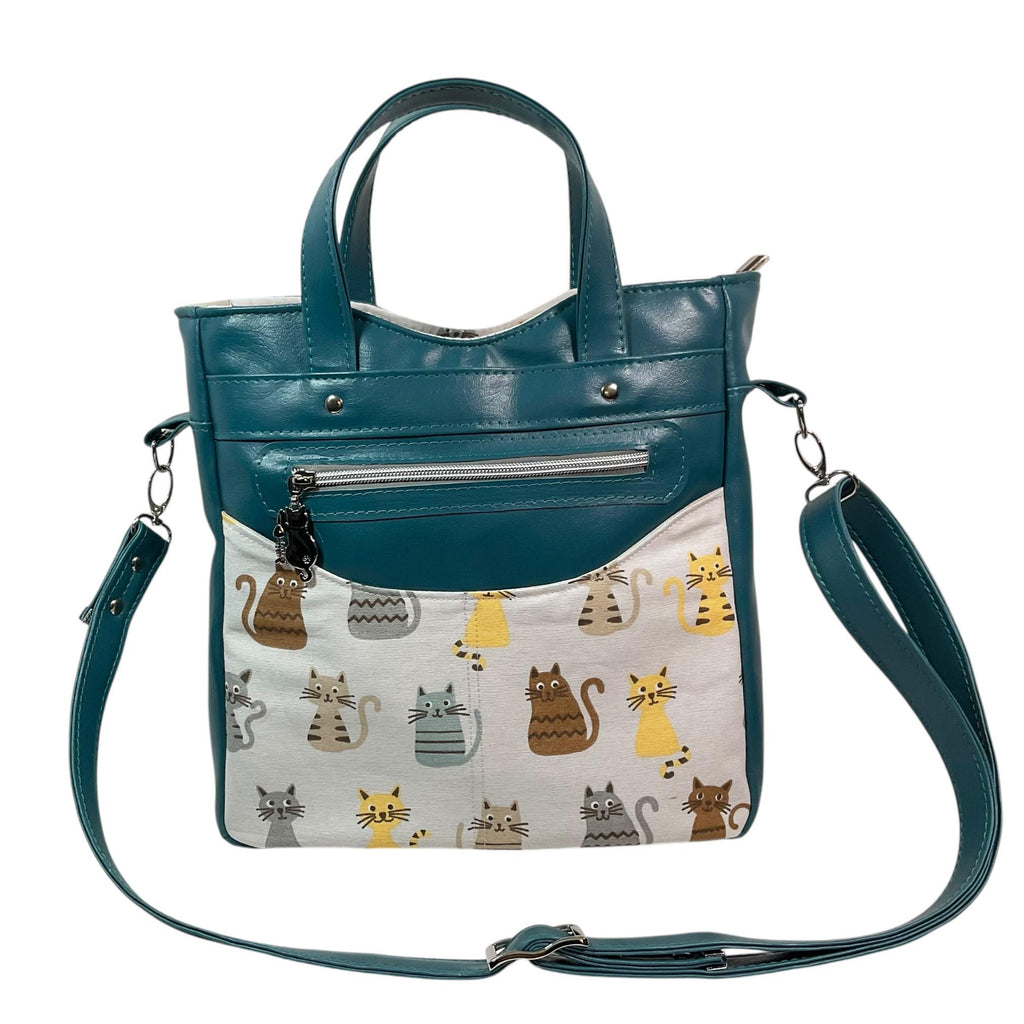 Handbag in faux leather and cat print, pet lover vegan ladies gift