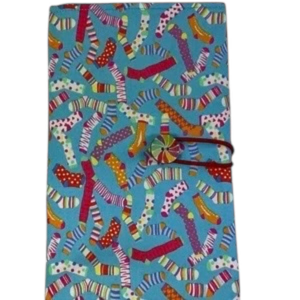 Circular needle case with socks print, fixed needle wallet, sock knitters pouch, knitting needle roll, knitters gift, folding needle holder,
