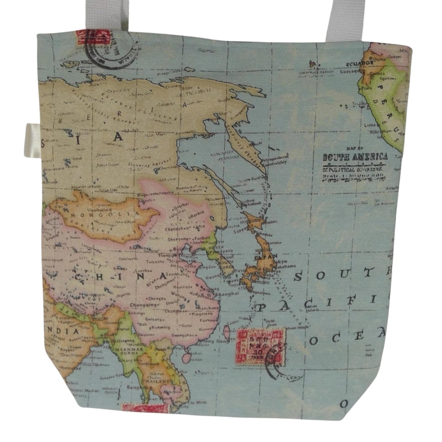 Map print Small cotton canvas tote bag