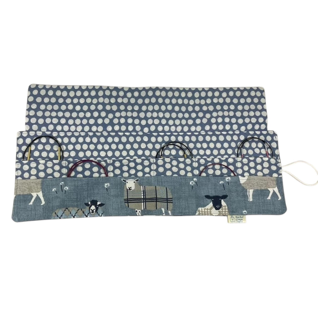 Short Circular knitting needle case with sheep, 40cm small diameter wallet, fixed 16", 9", 12" needle storage, knitters gift, needle holder,
