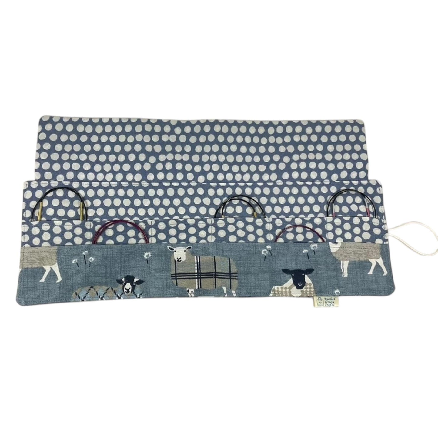 Short Circular knitting needle case with sheep, 40cm small diameter wallet, fixed 16", 9", 12" needle storage, knitters gift, needle holder,