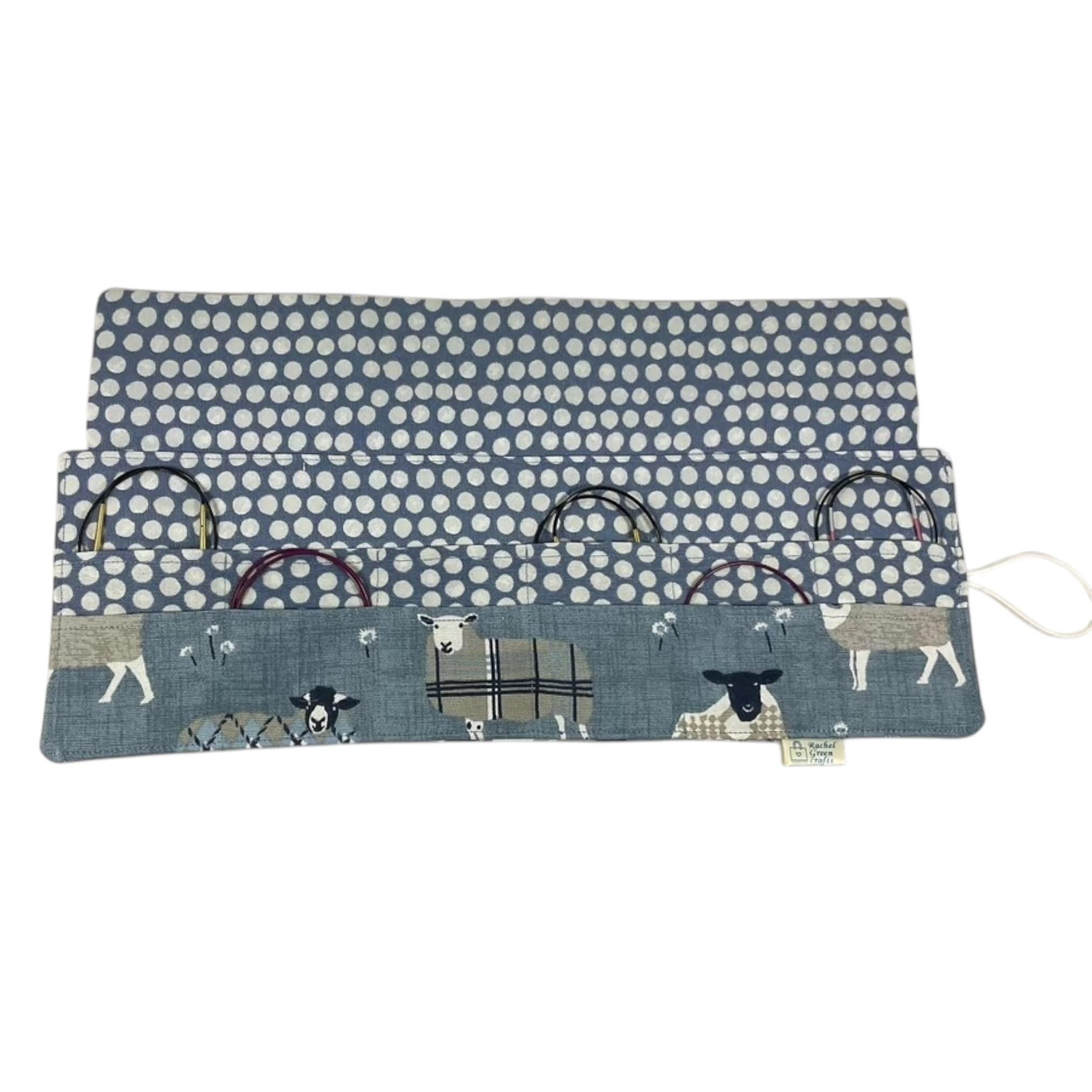 Short Circular knitting needle case with sheep, 40cm small diameter wallet, fixed 16", 9", 12" needle storage, knitters gift, needle holder,