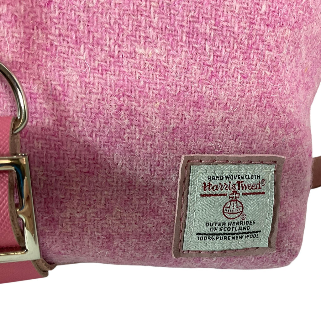 Satchel Handbag in genuine leather and Harris tweed pink pure wool,  medium sized zip top shoulder bag, pink lovers