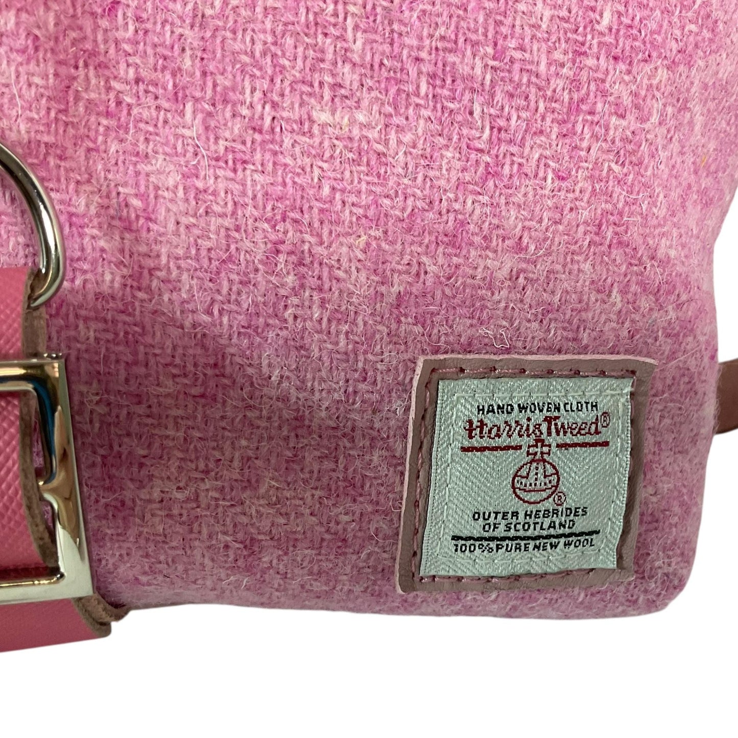 pink Satchel style Handbag in genuine leather and Harris tweed