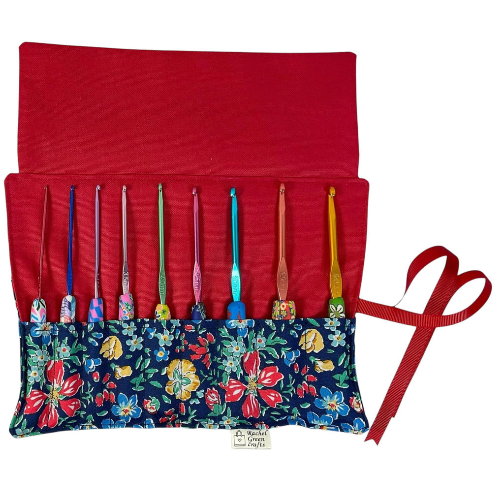 Floral Crochet Hook Set: Liberty Fabric Case, Ergonomic Handles (2mm-6mm)