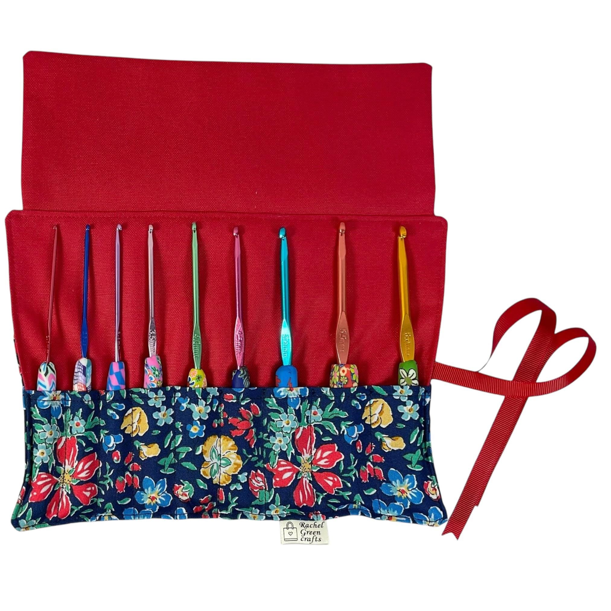Floral Crochet Hook Set: Liberty Fabric Case, Ergonomic Handles (2mm-6mm)