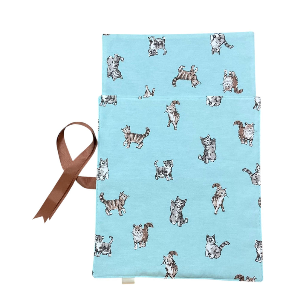 Straight knitting needle case with cats , needle roll, ribbon tie storage, knitting accessories, knitters gift, needle organiser