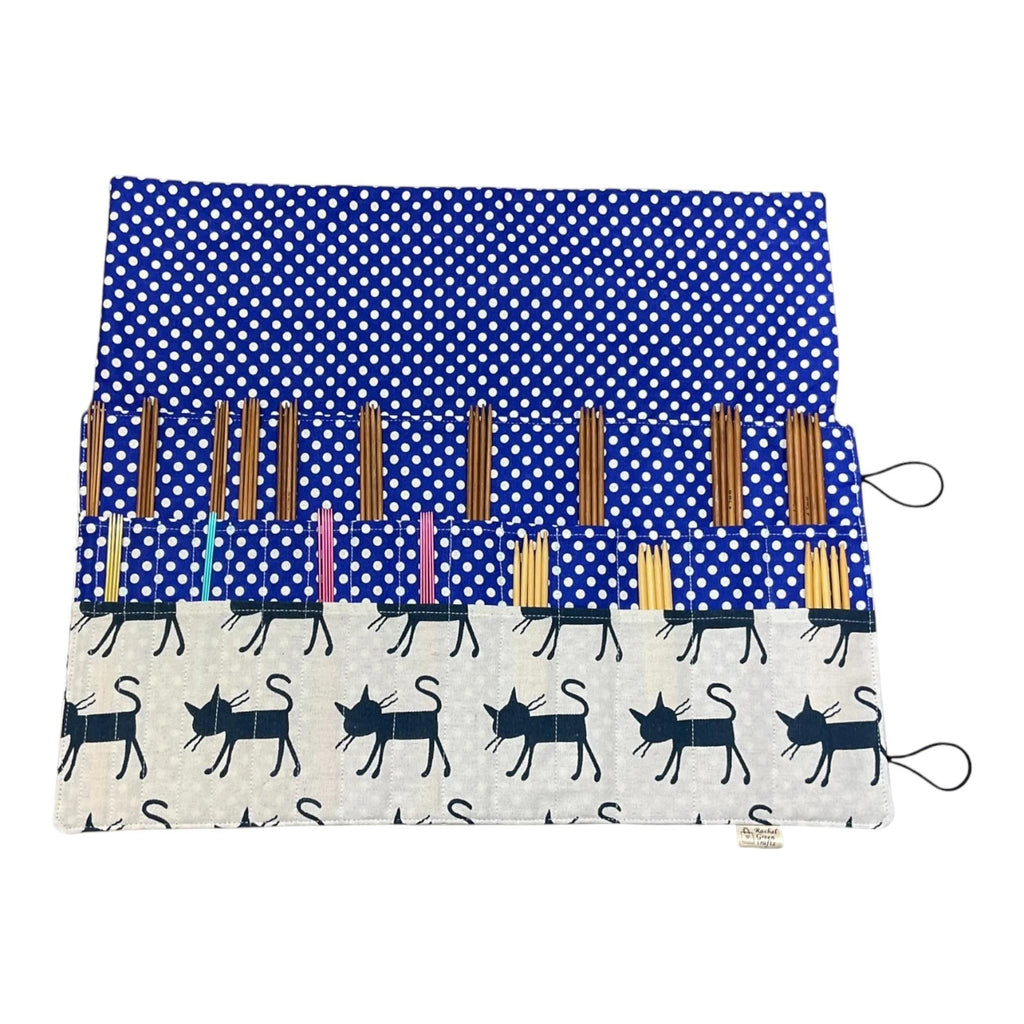 Double pointed knitting needle case with cats,  DPN or crochet hook case, sock knitters gift,