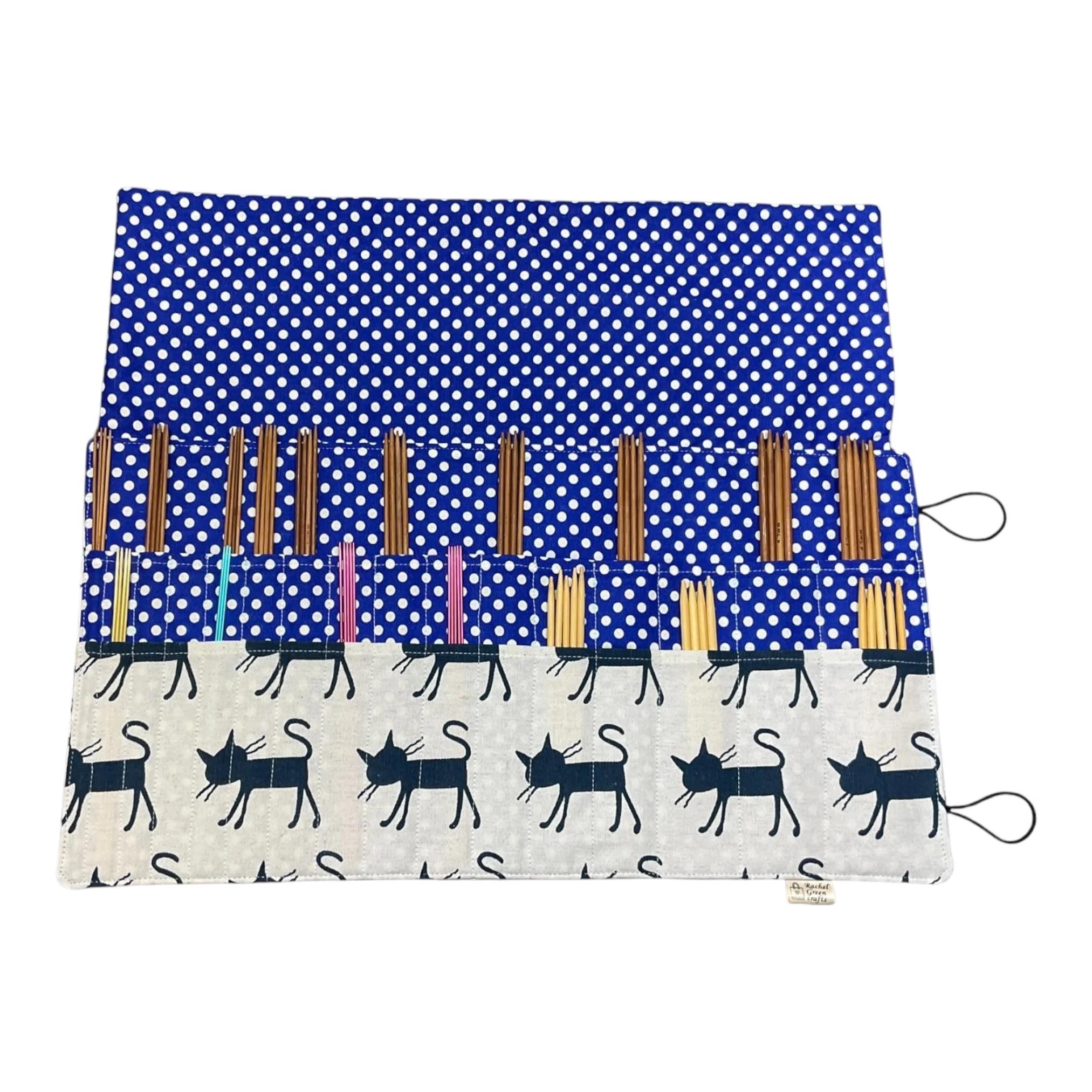 Double pointed knitting needle case with cats,  DPN or crochet hook case, sock knitters gift,