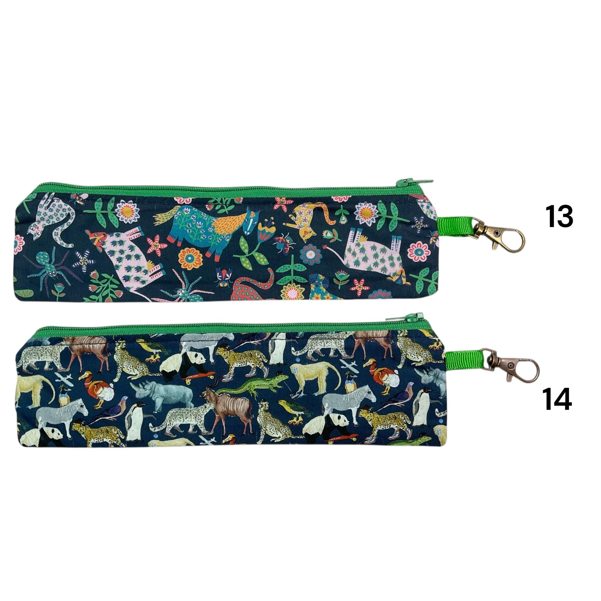 Liberty fabric slim pencil case, floral skinny zip pouch with lanyard clip, small items pouch, nail file storage, medical female sanitary